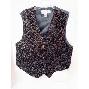 Kathryn Deene Vintage 90s Black Gold Velvet Filigree Vest Waistcoat Womens 14/16